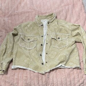 Stylish Beige Patterned Jean Jacket